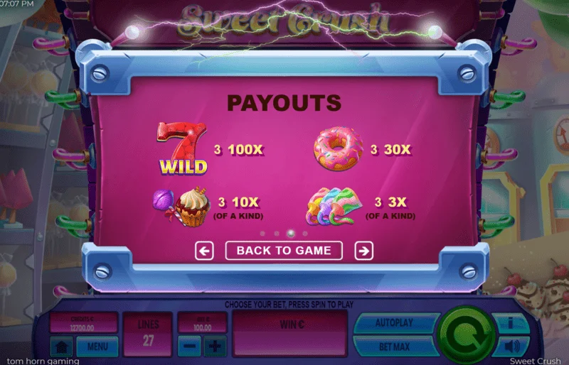 Sweet Crush - symbol payouts